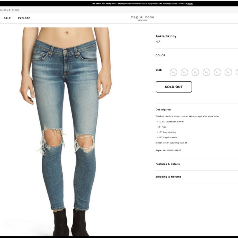 rag & bone Ankle Skinny, size 30